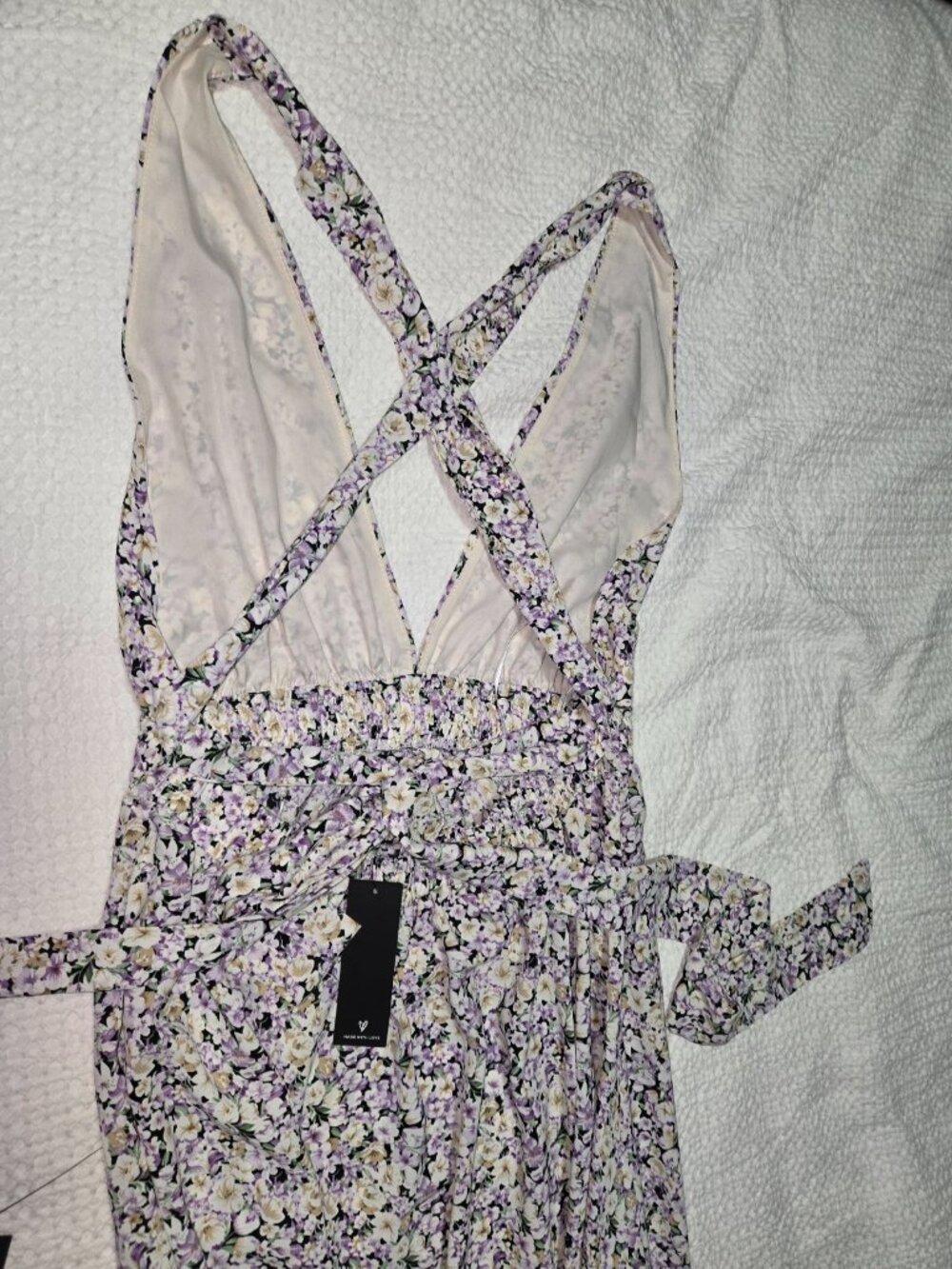 Lulu's NWT Lavender Floral Open Back Maxi Dress Size L Wedding Guest - Picture 6 of 6
